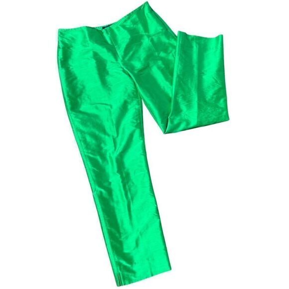 Vintage 1990s 100% Silk Neon Lime Green Ralph Lauren High Waist Crop Ankle Pants - Picture 1 of 5